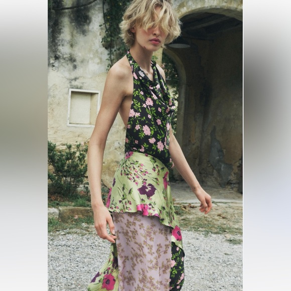 NWT Zara Limited Edition 100% Silk Floral Maxi Dress in Green Multi Sz S - Picture 2 of 16
